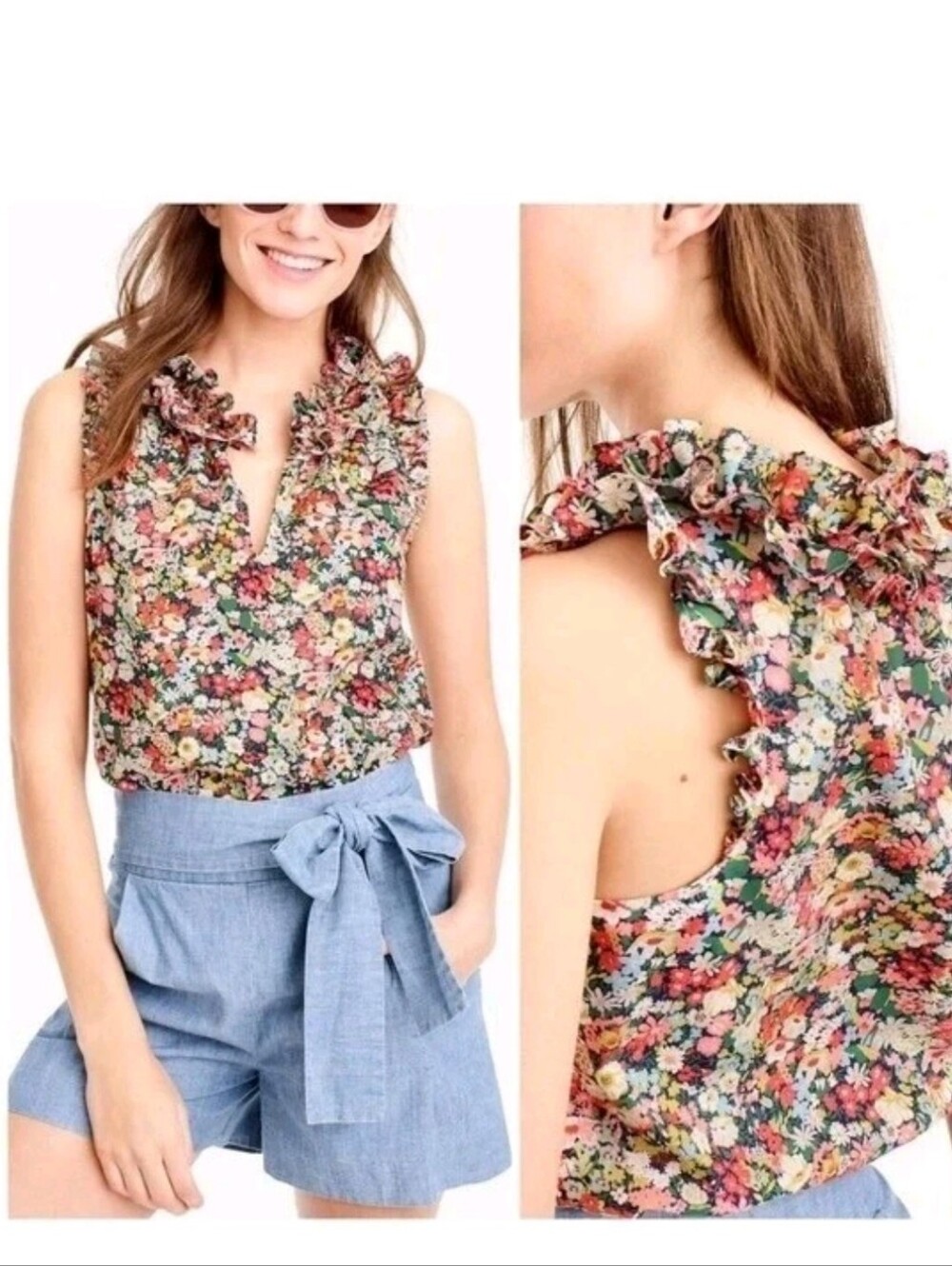 J. Crew Liberty of London  Floral Ruffle Neck Blouse